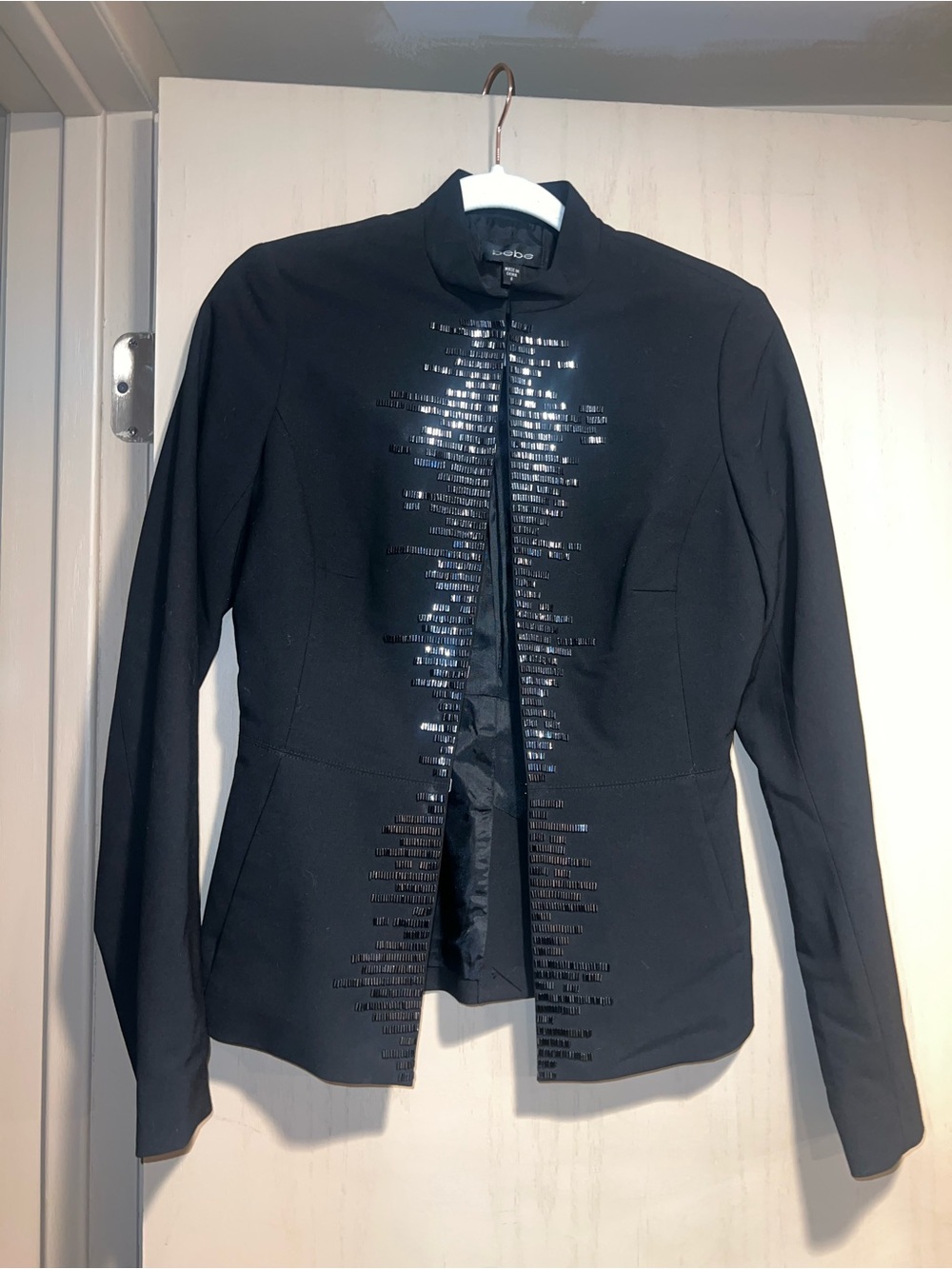 bebe Black Sequin-Trim Fitted Blazer
